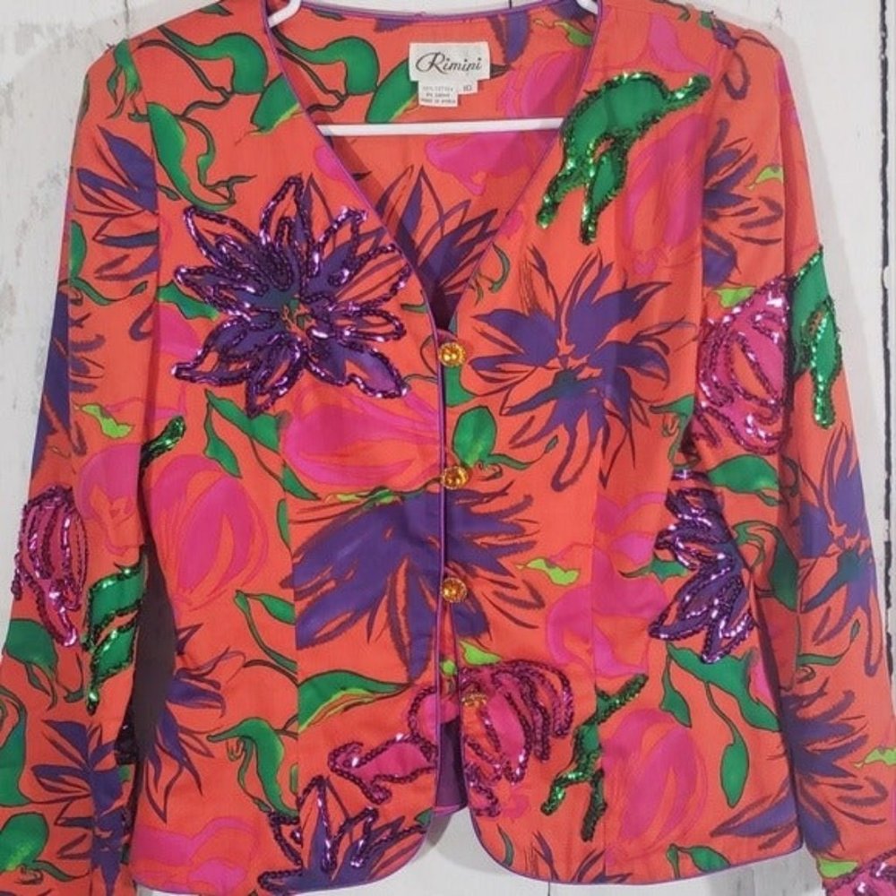 Rimini Colorful Sequin Vintage Blazer Jacket Sz 10